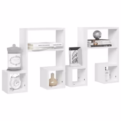 vidaXL 2x Wall Shelf High Gloss White Engineered Wood Indoor Hanging Shelf