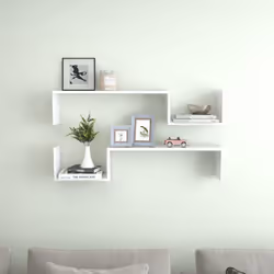 vidaXL 2x Wall Shelf White Engineered Wood Home Wall-Mounted Hanging Shelf Set