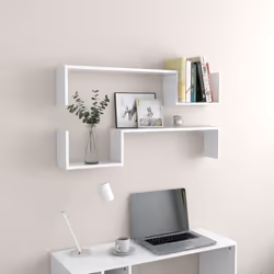 vidaXL 2x Wall Shelf White Engineered Wood Home Wall-Mounted Hanging Shelf Set