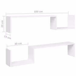 vidaXL 2x Wall Shelf White Engineered Wood Home Wall-Mounted Hanging Shelf Set - Additional view 4