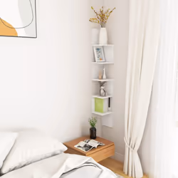 vidaXL Wall Corner Shelf White Engineered Wood Indoor Hanging Wall Rack Shelf - Additional view 5