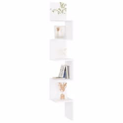 vidaXL Wall Corner Shelf White Engineered Wood Indoor Hanging Wall Rack Shelf - Additional view 7