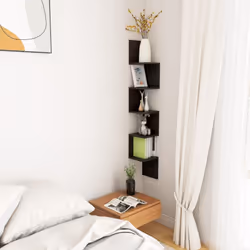 vidaXL Wall Corner Shelf Black Engineered Wood Indoor Hanging Wall Rack Shelf - Additional view 5