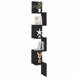 vidaXL Wall Corner Shelf Black Engineered Wood Indoor Hanging Wall Rack Shelf - Additional view 7