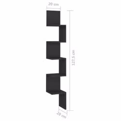 vidaXL Wall Corner Shelf Black Engineered Wood Indoor Hanging Wall Rack Shelf - Additional view 8