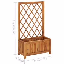 vidaXL Solid Acacia Wood Garden Raised Bed with Trellis Planter Flower Bed - Additional view 6