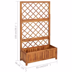 vidaXL Solid Acacia Wood Raised Bed with Trellis Outdoor Planter Flower Bed - Additional view 6
