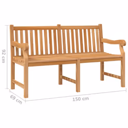 vidaXL Solid Teak Wood Garden Bench 150 cm Outdoor Terrace Patio Seating Chair