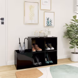 vidaXL Hall Shoe Cabinet High Gloss Black Engineered Wood Storage Organiser