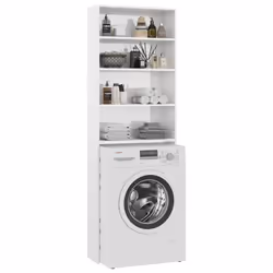vidaXL Washing Machine Cabinet High Gloss White Bathroom Cupboard Storage Rack - Additional view 5