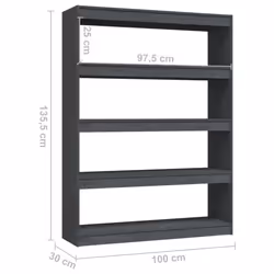 vidaXL Book Cabinet/Room Divider Storage Book Rack Bookshelf Solid Wood Pine - grey, 100 x 30 x 135.5 cm - Additional view 4