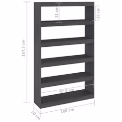 vidaXL Book Cabinet/Room Divider Storage Book Rack Bookshelf Solid Wood Pine - grey, 100 x 30 x 167.5 cm - Additional view 8
