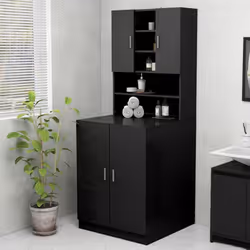 vidaXL Washing Machine Cabinet Black Indoor Bathroom Cupboard Storage Rack
