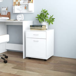 vidaXL Rolling Cabinet White Engineered Wood Office Drawer Rolling Cabinet