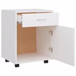 vidaXL Rolling Cabinet White Engineered Wood Office Drawer Rolling Cabinet