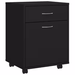 vidaXL Rolling Cabinet Black Engineered Wood Office Drawer Rolling Cabinet