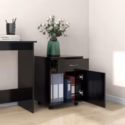 vidaXL Rolling Cabinet Black Engineered Wood Office Drawer Rolling Cabinet