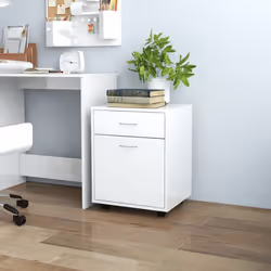 vidaXL Rolling Cabinet High Gloss White Engineered Wood Drawer Rolling Cabinet