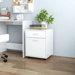 vidaXL Rolling Cabinet High Gloss White Engineered Wood Drawer Rolling Cabinet