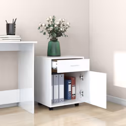 vidaXL Rolling Cabinet High Gloss White Engineered Wood Drawer Rolling Cabinet