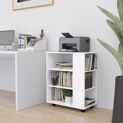 vidaXL Rolling Cabinet White Engineered Wood Office Drawer Rolling Cabinet