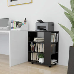vidaXL Rolling Cabinet Black Engineered Wood Office Drawer Rolling Cabinet