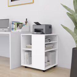 vidaXL Rolling Cabinet White Engineered Wood Drawer Rolling Office Cabinet