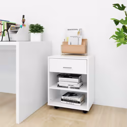 vidaXL Rolling Cabinet White Engineered Wood Drawer Rolling Office Cabinet