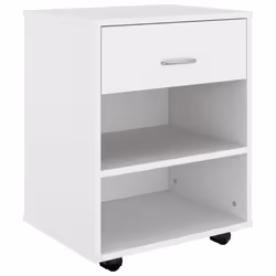 vidaXL Rolling Cabinet White Engineered Wood Drawer Rolling Office Cabinet