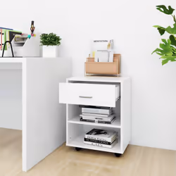 vidaXL Rolling Cabinet White Engineered Wood Drawer Rolling Office Cabinet