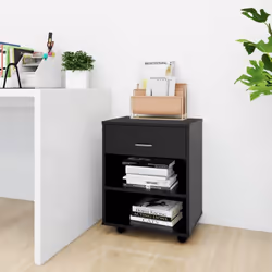 vidaXL Rolling Cabinet Black Engineered Wood Drawer Rolling Office Cabinet