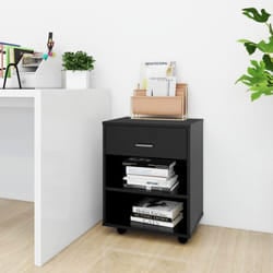 vidaXL Rolling Cabinet Black Engineered Wood Drawer Rolling Office Cabinet