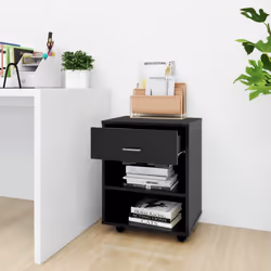vidaXL Rolling Cabinet Black Engineered Wood Drawer Rolling Office Cabinet
