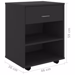 vidaXL Rolling Cabinet Black Engineered Wood Drawer Rolling Office Cabinet - Additional view 4