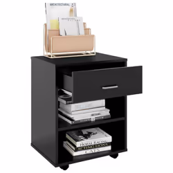 vidaXL Rolling Cabinet Black Engineered Wood Drawer Rolling Office Cabinet - Additional view 7