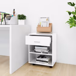 vidaXL Rolling Cabinet High Gloss White Engineered Wood Drawer Rolling Cabinet - Additional view 3