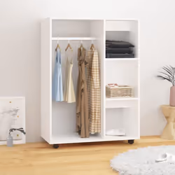 vidaXL Wardrobe White Engineered Wood Storage Cabinet Hanger Clothes Organiser