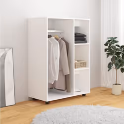 vidaXL Wardrobe White Engineered Wood Storage Cabinet Hanger Clothes Organiser