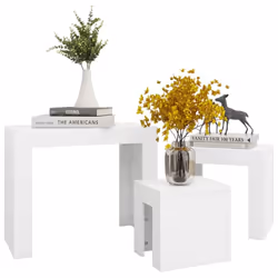 vidaXL 3x Nesting Coffee Tables White Engineered Wood Indoor Couch Sofa Table - Additional view 4