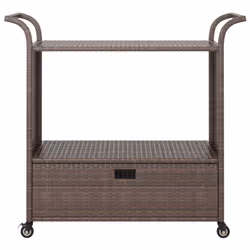 vidaXL Bar Cart with Drawer Brown Poly Rattan Serving Trolley Kitchen Cart