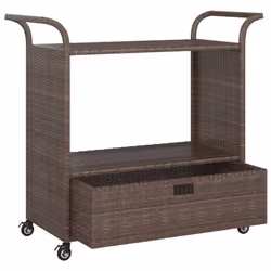vidaXL Bar Cart with Drawer Brown Poly Rattan Serving Trolley Kitchen Cart