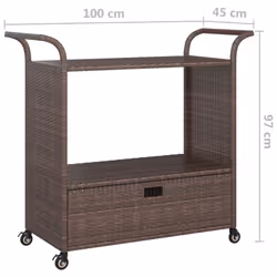 vidaXL Bar Cart with Drawer Brown Poly Rattan Serving Trolley Kitchen Cart - Additional view 6