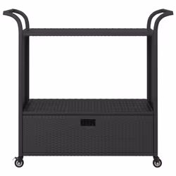 vidaXL Bar Cart with Drawer Black Poly Rattan Serving Trolley Kitchen Cart - Additional view 2