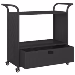 vidaXL Bar Cart with Drawer Black Poly Rattan Serving Trolley Kitchen Cart - Additional view 3