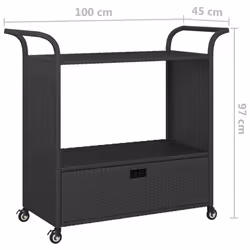 vidaXL Bar Cart with Drawer Black Poly Rattan Serving Trolley Kitchen Cart - Additional view 6
