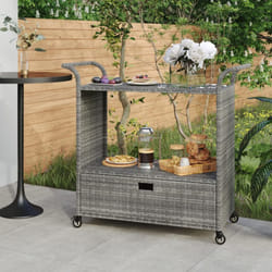 vidaXL Bar Cart with Drawer Grey Poly Rattan Serving Trolley Kitchen Cart