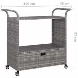 vidaXL Bar Cart with Drawer Grey Poly Rattan Serving Trolley Kitchen Cart - Additional view 6
