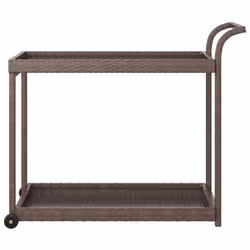 vidaXL Bar Cart Brown Poly Rattan Patio Storage Serving Trolley Kitchen Cart