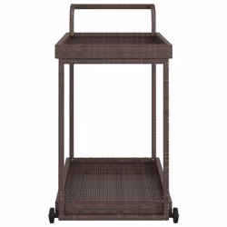 vidaXL Bar Cart Brown Poly Rattan Patio Storage Serving Trolley Kitchen Cart