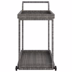 vidaXL Bar Cart Grey Poly Rattan Patio Storage Serving Trolley Kitchen Cart